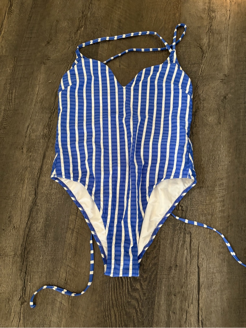 J. Crew Blue and White Vertical Stripe One-Piece Swimsuit